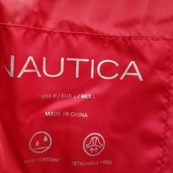 NAUTICA PUFFER COAT WOMENS MEDIUM RED BLACK FAUX FUR TRIM WATER RESISTANT NWT - Picture 9 of 12
